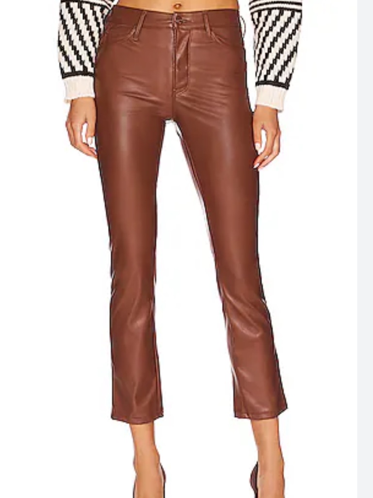 Mother Mid Rise Dazzler Brown Faux-Leather Ankle Pants, Size 28